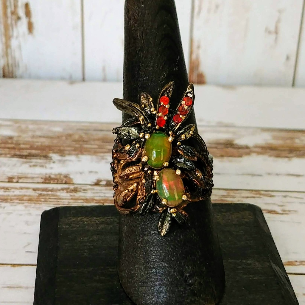 Artisan Rainbow Opal Sterling  14 Kt Ring